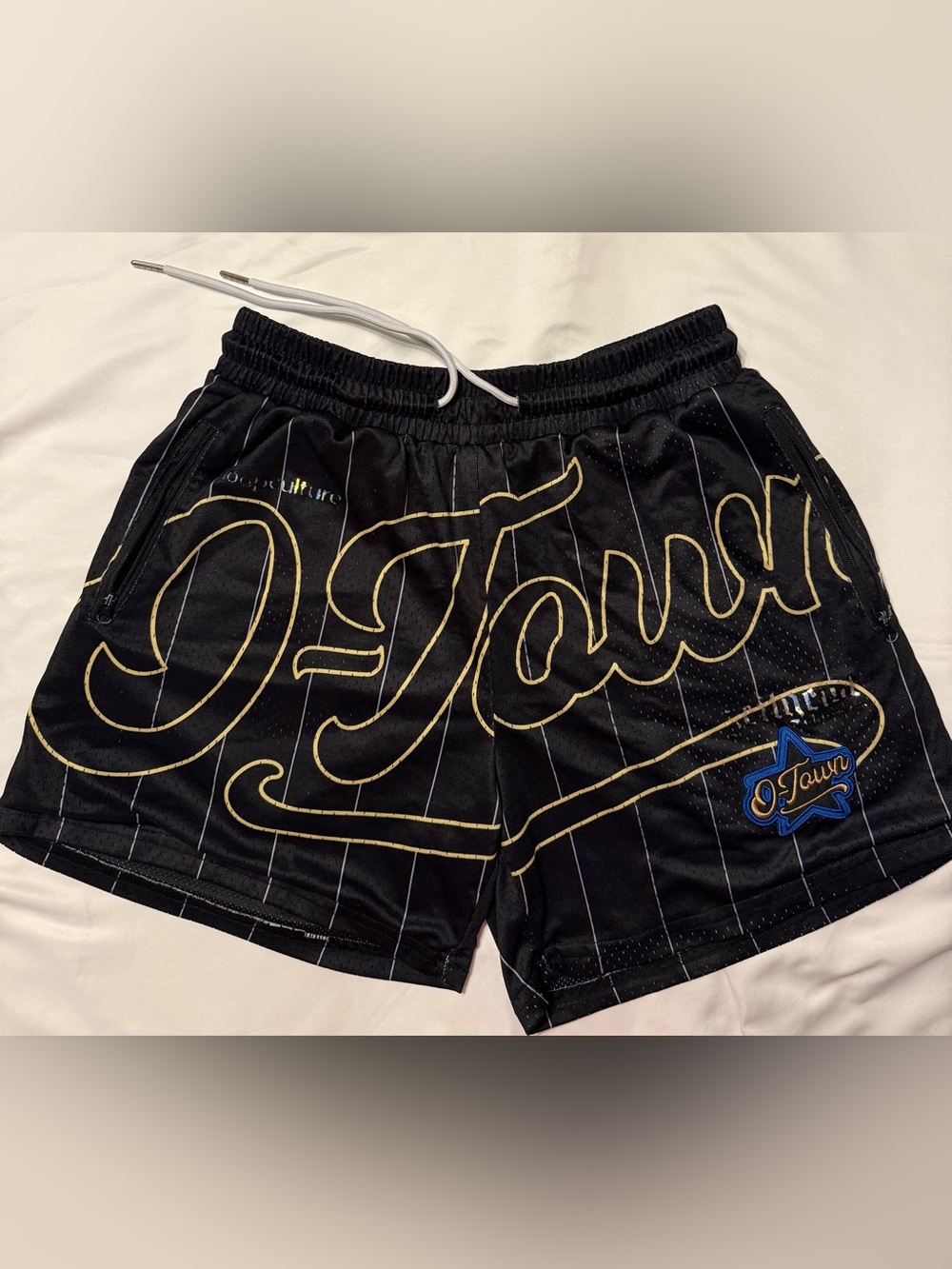 Hoop Culture- Black Pinstripe Shorts, zipper pockets, kids Large or Men’s small